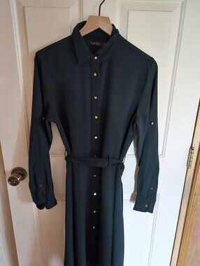 Lauren Ralph Lauren Teal Long-Sleeve Shirt Dress with Gold Buttons